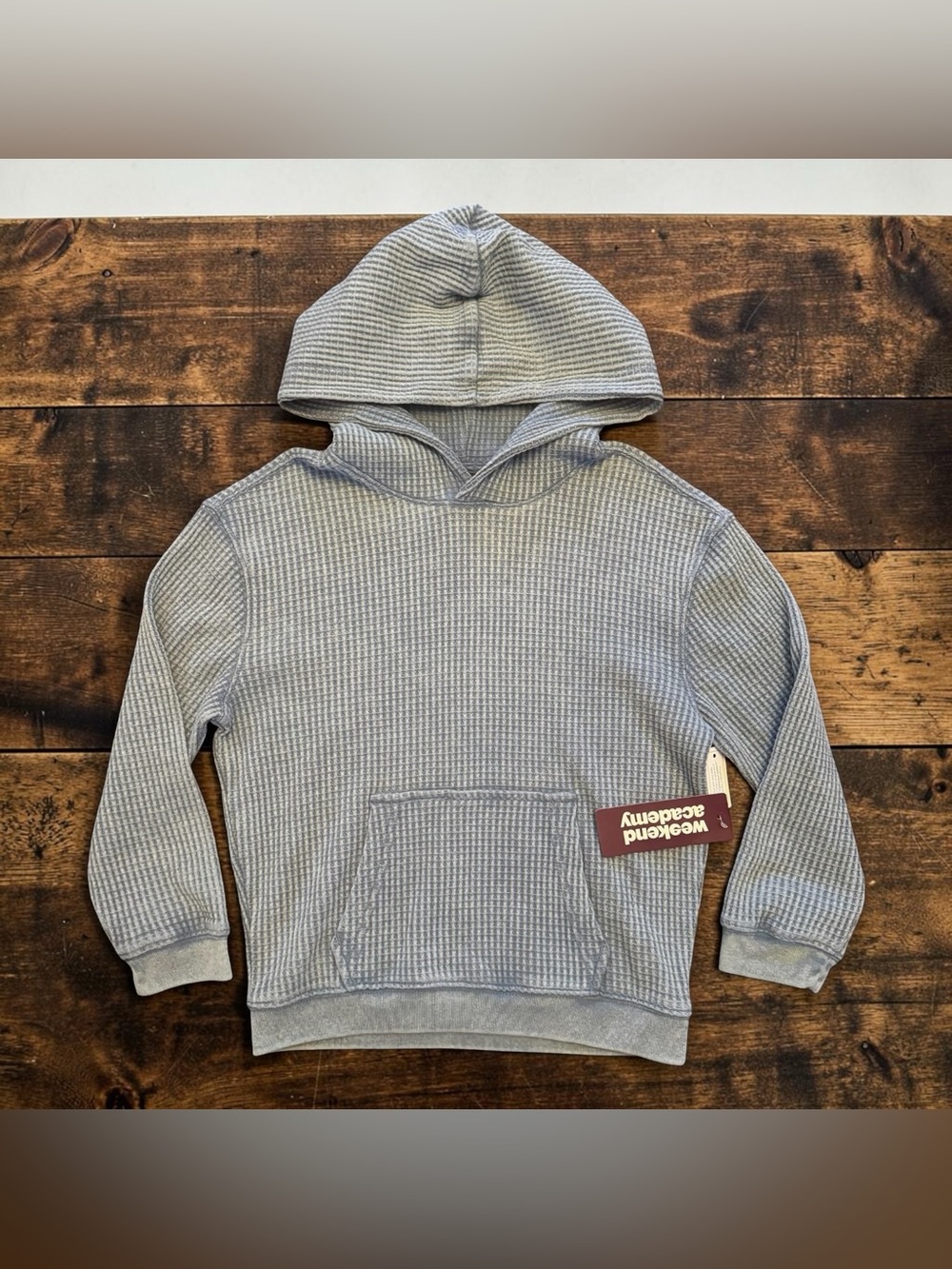 Weekend Academy Waffle Knit Pullover Hoodie Slate Blue Size 6-7 NWT